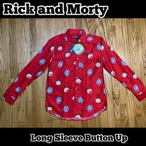 Rick and Morty Red Long Sleeve Button Up By Suitmeister Men's Shirt Size New!